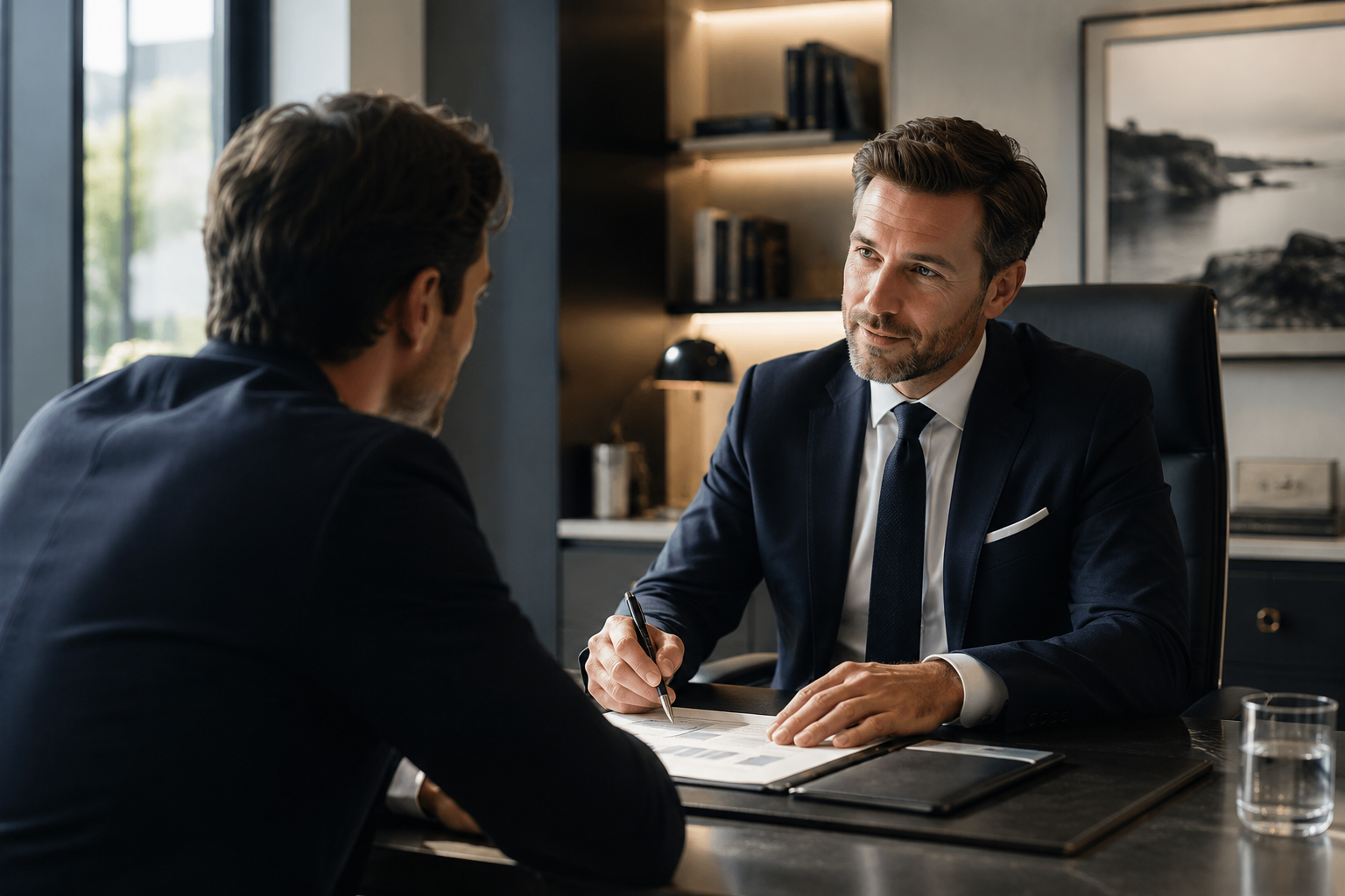 Conseiller DEMEYER en rendez-vous patrimonial avec un client